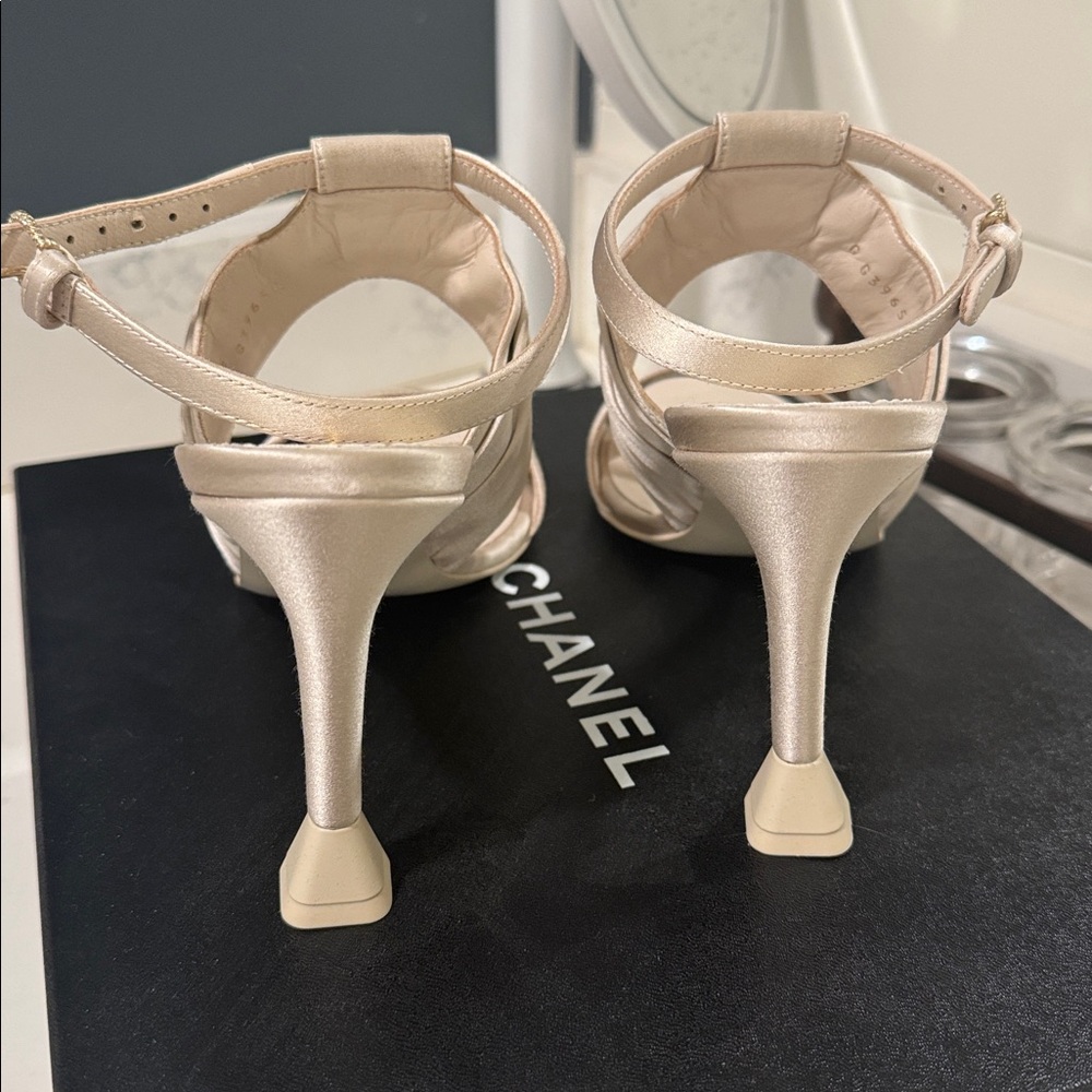 CHANEL Women's Gold Strappy Heels - Picture 2 of 7